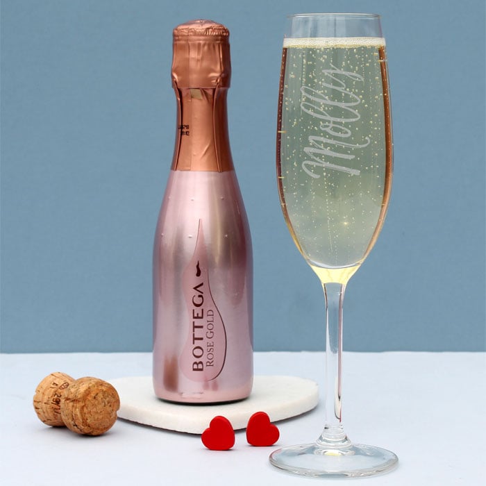 200ml Rose Gold Bottega Prosecco & Personalised Flute Set