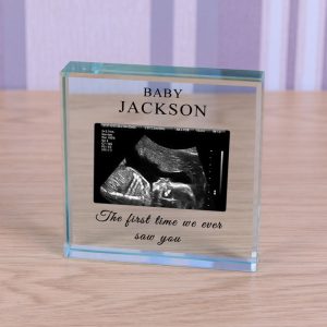 Large Personalised Glass Block Baby Scan Photo