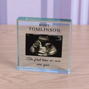 Large Personalised Glass Block Baby Scan Photo