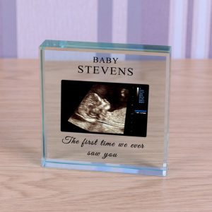 Large Personalised Glass Block Baby Scan Photo
