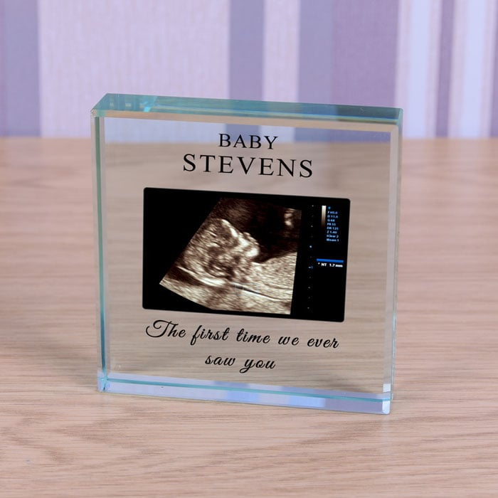 Large Personalised Glass Block Baby Scan Photo