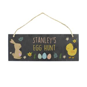 Kid's Personalised Easter Bunny & Chick Slate Door Plaque