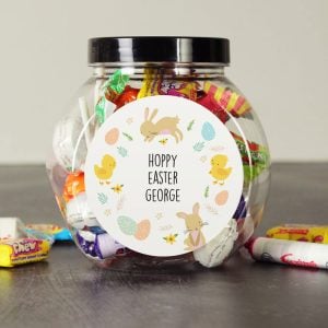 Kid's Personalised Easter Bunny & Chick Sweets Jar