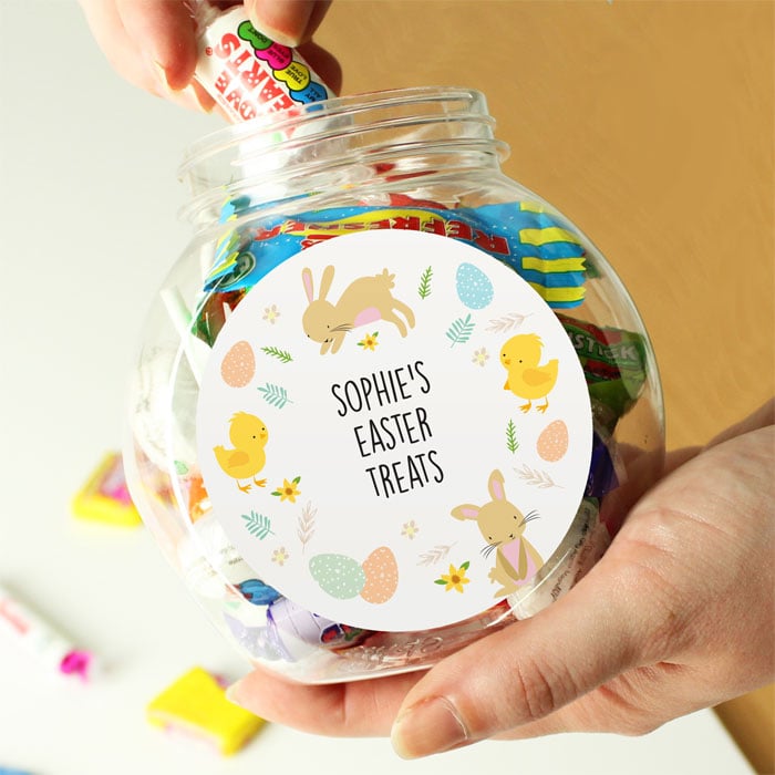 Kid's Personalised Easter Bunny & Chick Sweets Jar