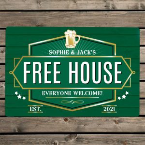 Personalised Free House Green Metal Pub Sign