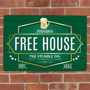 Personalised Free House Green Metal Pub Sign