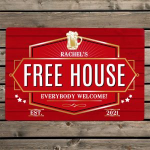 Personalised Free House Red Metal Sign