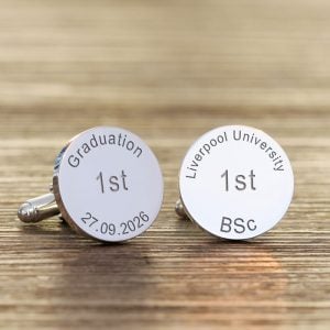 Personalised Round Silver Finish Graduation Cufflinks