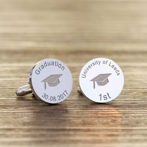 Personalised Round Silver Finish Graduation Cap Cufflinks