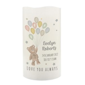 Personalised Teddy & Balloons Nightlight LED Nursery Candle