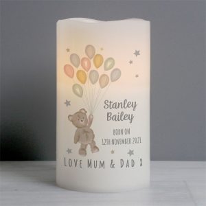 Personalised Teddy & Balloons Nightlight LED Nursery Candle