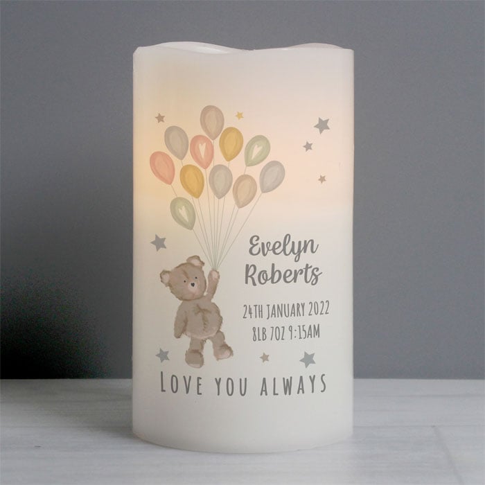 Personalised Teddy & Balloons Nightlight LED Nursery Candle