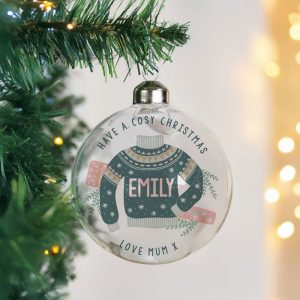 Personalised Cosy Christmas Glass Tree Bauble