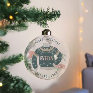 Personalised Cosy Christmas Glass Tree Bauble