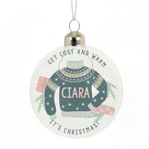 Personalised Cosy Christmas Glass Tree Bauble