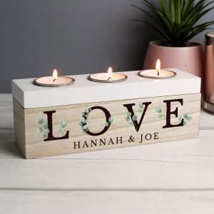 Personalised Botanical 'Love' Triple Tea Light Box