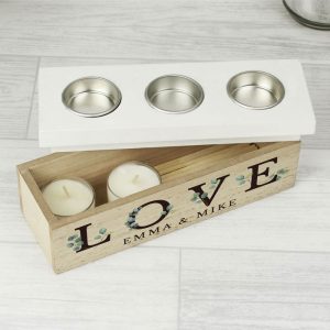 Personalised Botanical 'Love' Triple Tea Light Box