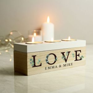 Personalised Botanical 'Love' Triple Tea Light Box