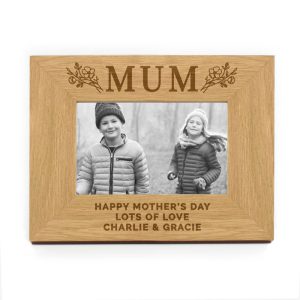 Personalised Floral Mum 4x6 Inch Oak Finish Photo Frame