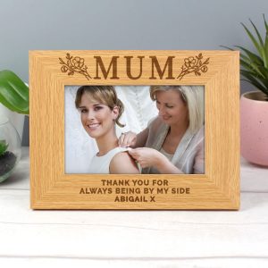 Personalised Floral Mum 4x6 Inch Oak Finish Photo Frame