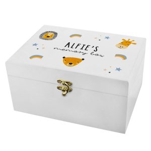 Personalised Scandi Animals Wooden Baby Memory Keepsake Box