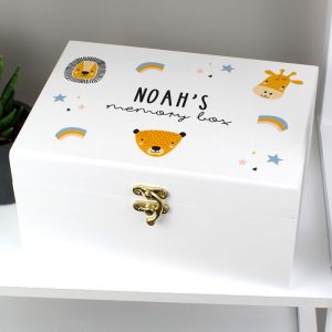 Personalised Scandi Animals Wooden Baby Memory Keepsake Box