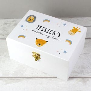 Personalised Scandi Animals Wooden Baby Memory Keepsake Box