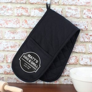 Men's Personalised BBQ & Grill Black Cotton Oven Glove
