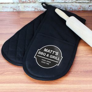 Men's Personalised BBQ & Grill Black Cotton Oven Glove