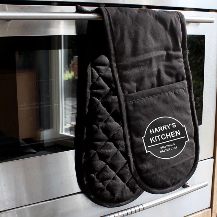 Men's Personalised BBQ & Grill Black Cotton Oven Glove
