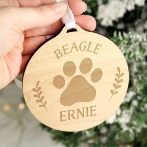 Personalised Dog Breed Round Wooden Memorial Tree Decoration