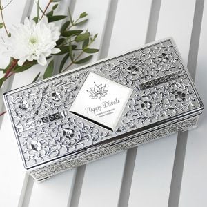 Women's Diwali Gift Personalised Silver Plated Trinket Box