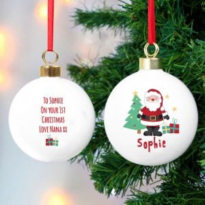Kid's Personalised Santa White Ceramic Christmas Tree Bauble