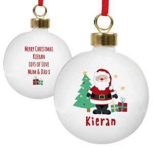 Kid's Personalised Santa White Ceramic Christmas Tree Bauble