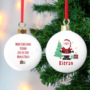 Kid's Personalised Santa White Ceramic Christmas Tree Bauble