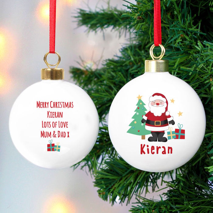 Kid's Personalised Santa White Ceramic Christmas Tree Bauble