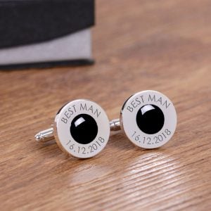 Engraved Black or White Male Wedding Party Cufflinks