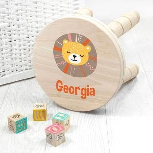 Personalised Kid's Cute Lion Wooden Stool For a Boy or Girl