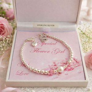 Flower Girl Bridesmaid Birthstone Pearl & Initial Bracelet