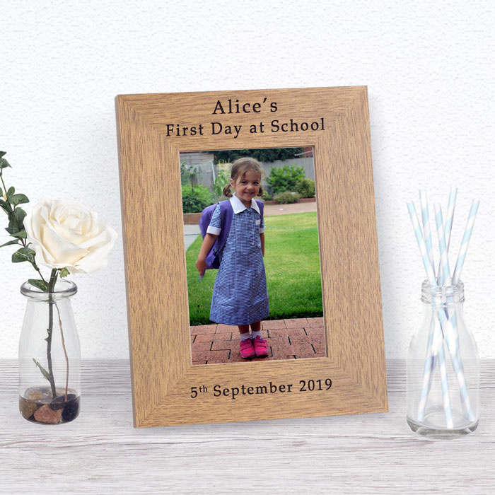 Personalised 5x7 First Day at School Oak Finish Photo Frame