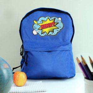 Kid's Personalised Superhero Blue Backpack School Bag