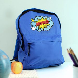 Kid's Personalised Superhero Blue Backpack School Bag