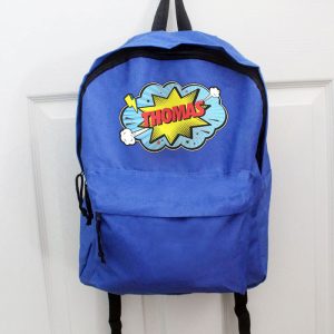 Kid's Personalised Superhero Blue Backpack School Bag