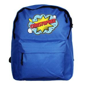 Kid's Personalised Superhero Blue Backpack School Bag