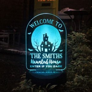Personalised Haunted House Halloween Solar Light Up Sign