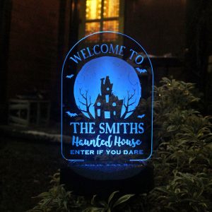Personalised Haunted House Halloween Solar Light Up Sign