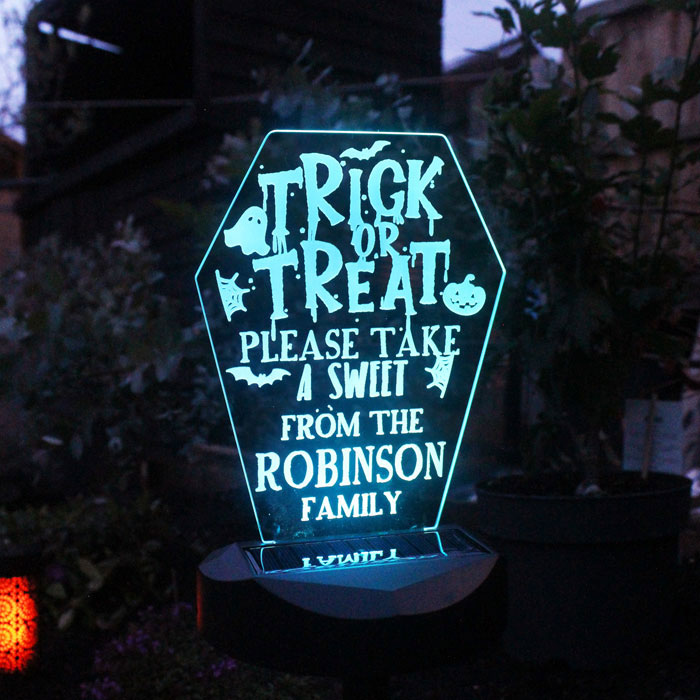 Personalised Trick or Treat Halloween Solar Light-Up Sign