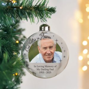 Personalised Photo Upload Memorial Glass Christmas Bauble