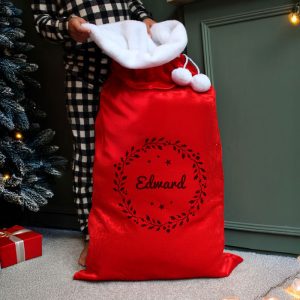 Personalised Holly Red Fleece Christmas Sack Adult or Child