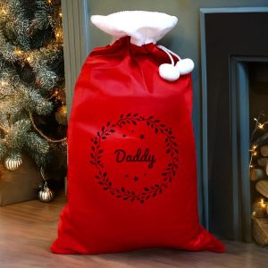 Personalised Holly Red Fleece Christmas Sack Adult or Child